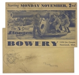 Promotional Flyer From 1936 for a Three Stooges Show at the Bowery in Hamtramck, Michigan -- With Doodle on Verso -- Measures 8.25" x 5.25" -- Closed Tear at Bottom, Overall Very Good